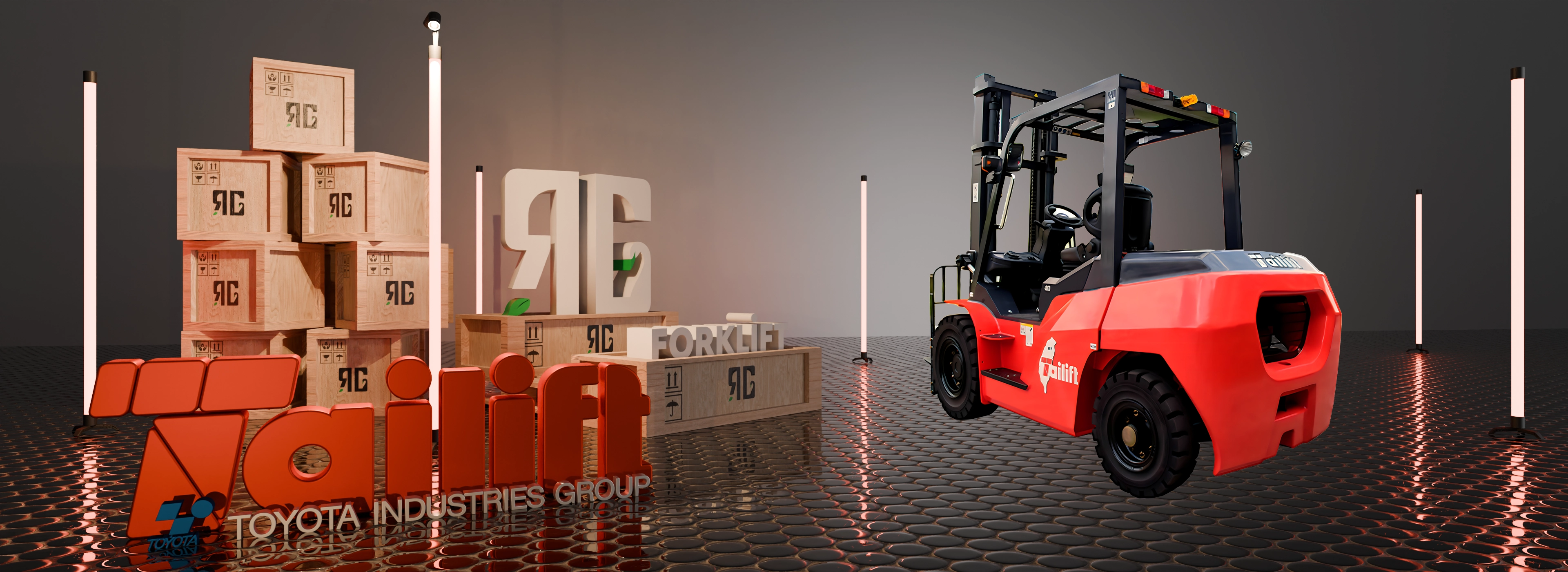 Tailift PFD50 5 ton dizel forklift, fabrika sahasında ağır palet taşırken — RG Forklift.